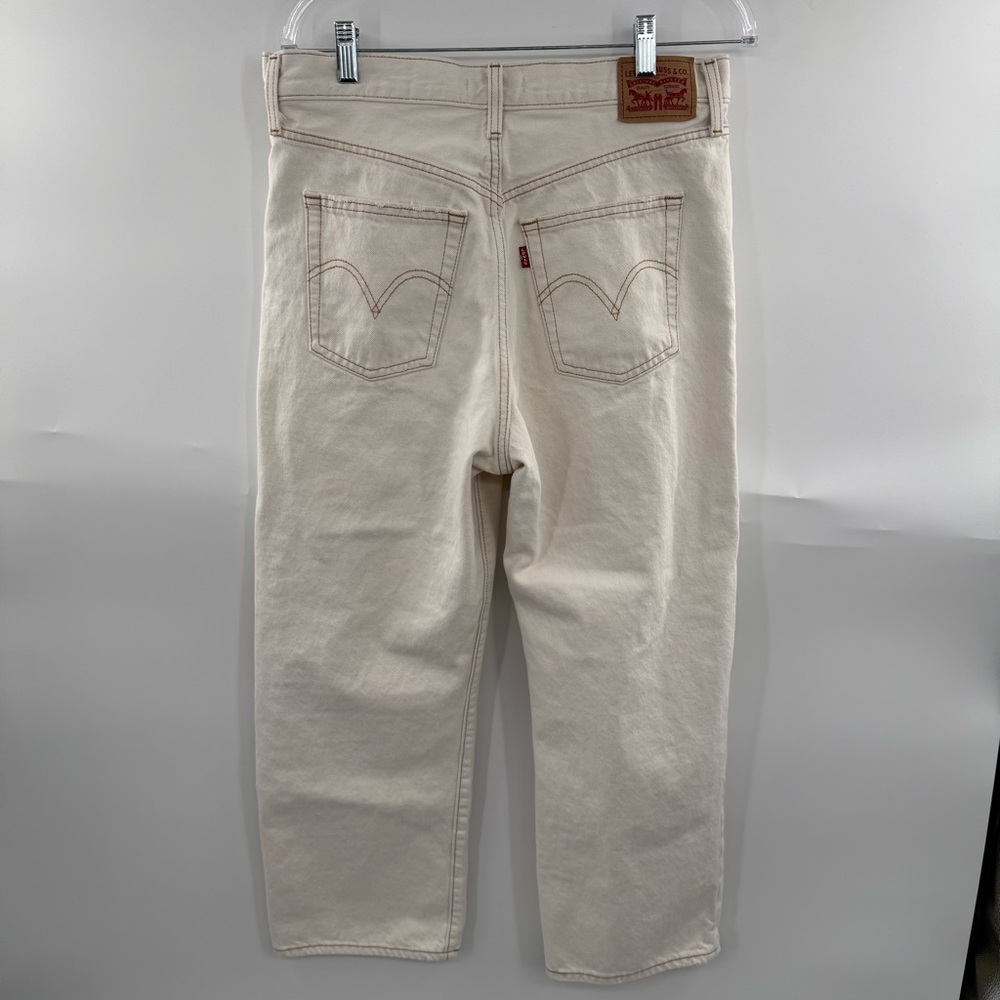 Levi’s Ribcage Straight Ankle Jeans Size 31 Ecru High Rise Button Fly Distressed - Picture 4 of 15